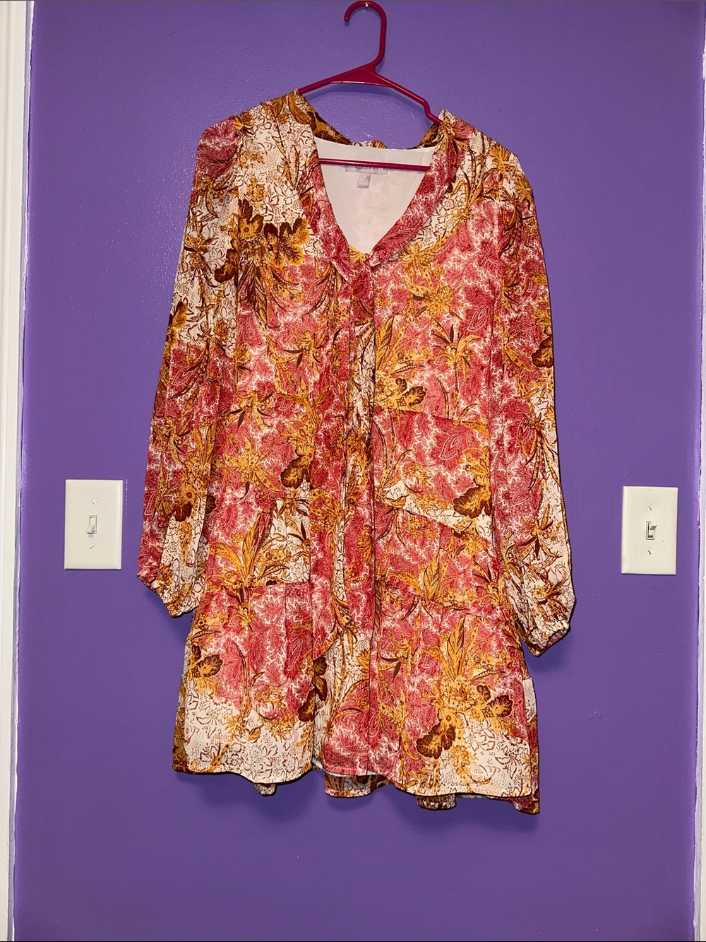 Chelsea28 Floral V-Neck Tunic Top - Pink, Yellow & Brown